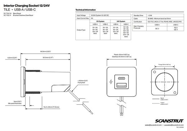 TILE-USB-A/USB-C ŞARJ SOKETİ, SİYAH ÇERÇEVE