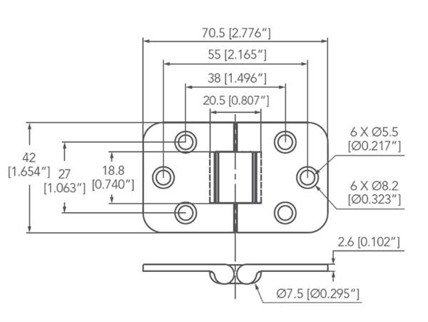 Masa Menteşesi 316 Pasl. Çelik 42*70,5mm