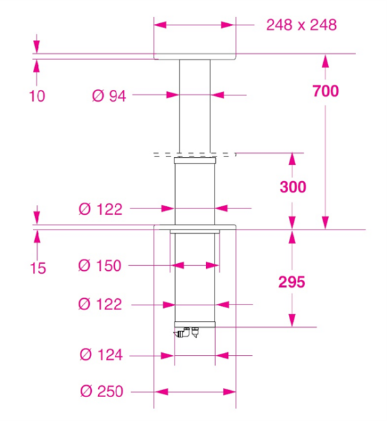 Barka Elektrikli Gömme Masa Ayağı 24V.Tek Kademe-700mm
