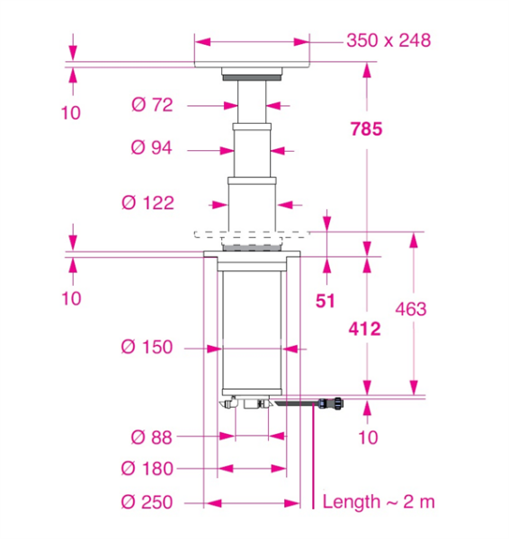 Barka Elektrikli Masa Ayağı. Gömme. 12V. 3 Kademe - 785mm