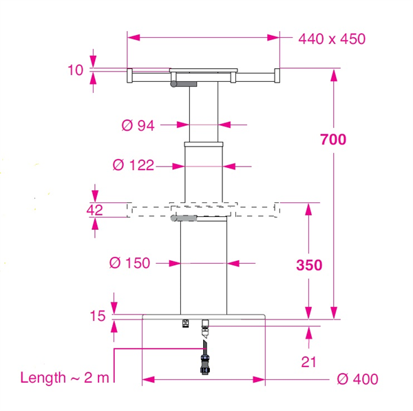 Barka Elekrikli, Kayar Plakalı Masa Ayağı. 24V. 2 Kademe-700mm