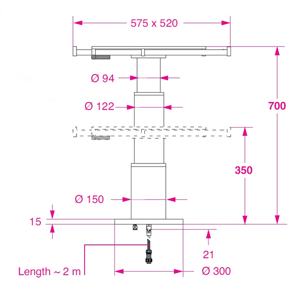 Barka Elektrikli, Kayar Plakalı Masa Ayağı 12V. 2 Kademe - 700mm