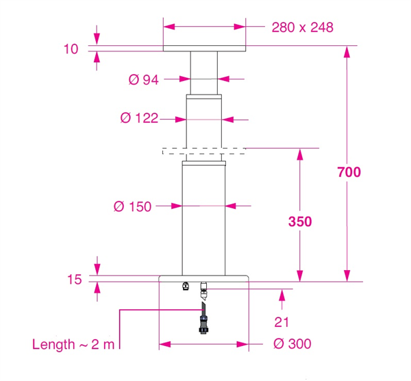 Barka Elektrikli Masa Ayağı 12V. 2 Kademe - 700mm