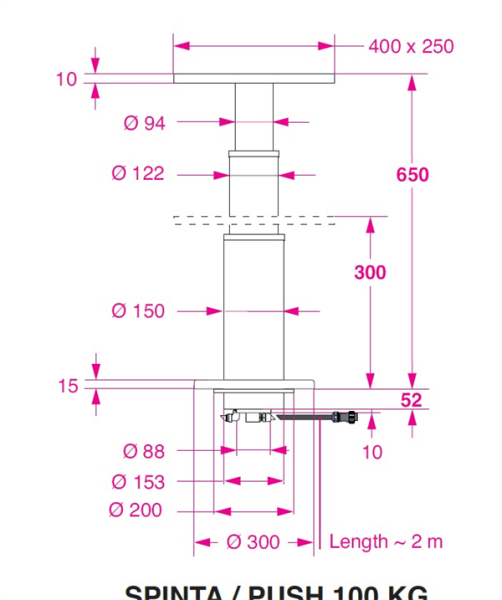 Barka Elektrikli Masa Ayağı, 12V. 2 Kademe - 650mm