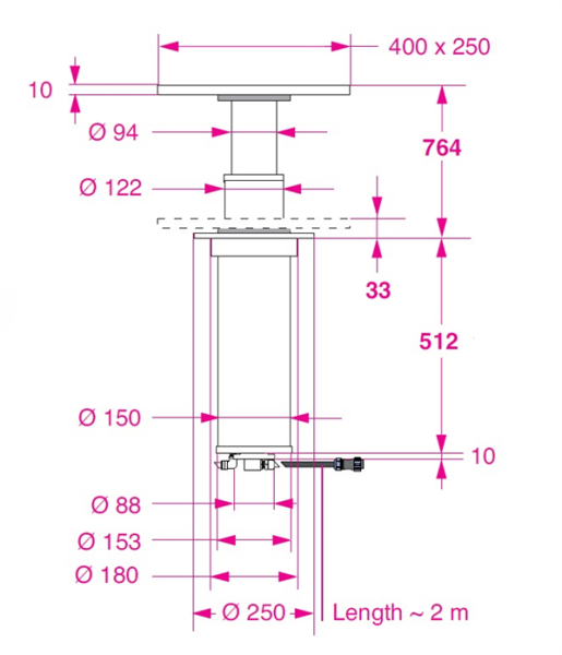 Barka Elektrikli Gömme Masa Ayağı. 24V. 2 Kademe - 764mm