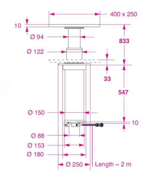 Barka Elektrikli, Gömme Masa Ayağı. 12V. 2 Kademe - 833mm