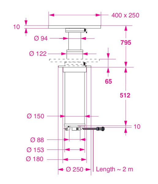 Barka Elektrikli, Gömme Masa Ayağı. Döner Plakalı.24V. 2 Kademe - 795mm