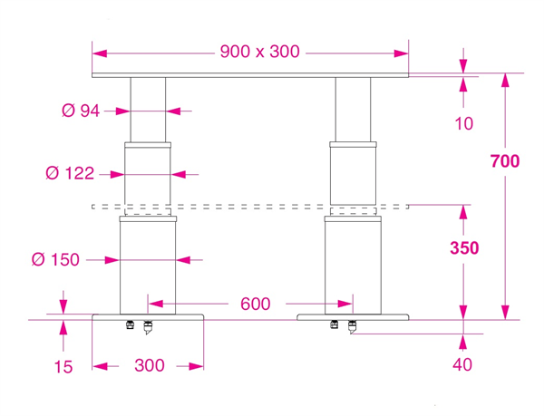 Barka Elektrikli İkili Masa Ayağı. 12V.2 Kademe - 700mm