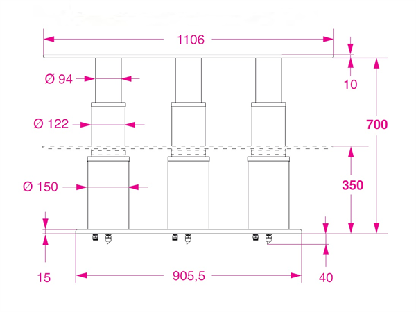 Barka Elektrikli Üçlü Masa Ayağı.24V.2 Kademe - 700mm