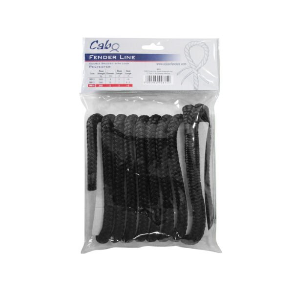 CABO Fender Line, Double Braided, w/ loop, Diam. 12mm, L 3m, Polyester, Black