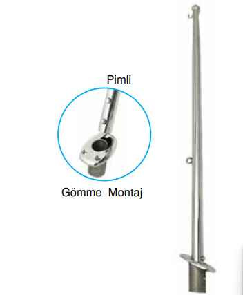 Gömme Montajlı Bayrak Direği 75 cm