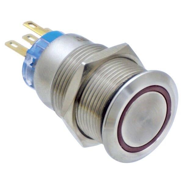 Push Button Switch w/LED Ring,ON/OFF,Inox304,12V DC 5A,Red